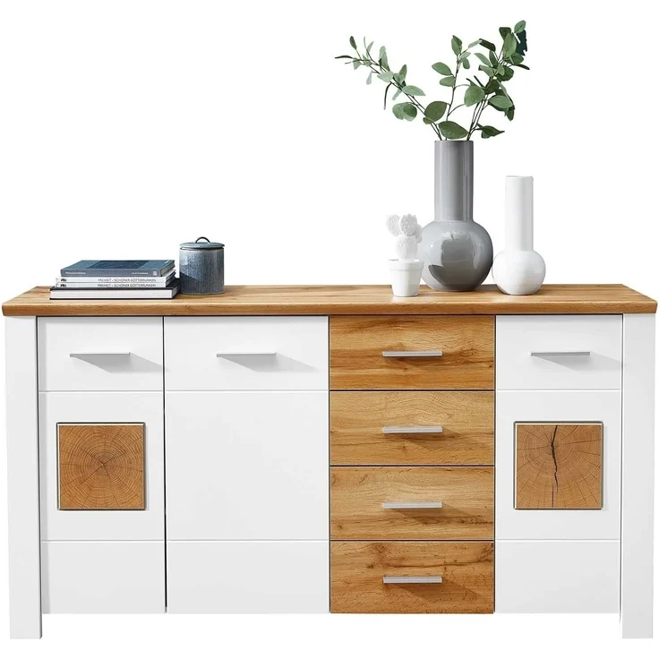 Kommode vito Materio, Holzwerkstoff, Kunststoff, Weiß, Holzfarben, 164 x 86 x 39 cm – Bild 5
