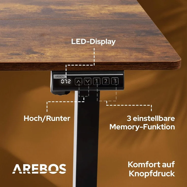 Arebos Schreibtisch Computer-Bürotisch 140 x 60 cm, elektrisch Memory-Funktion, 72-118 cm höhenverstellbar, Hebekapazität: 50 kg – Bild 5