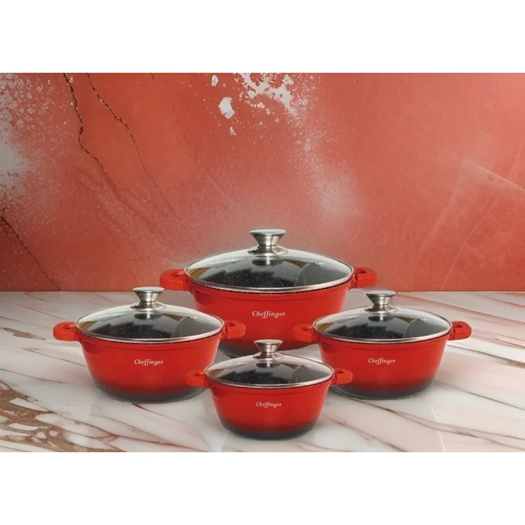 8 tlg Kochtopf Set Topf Induktion Anti Haft 20-24-28-32cm Geschirrset Rot – Bild 2