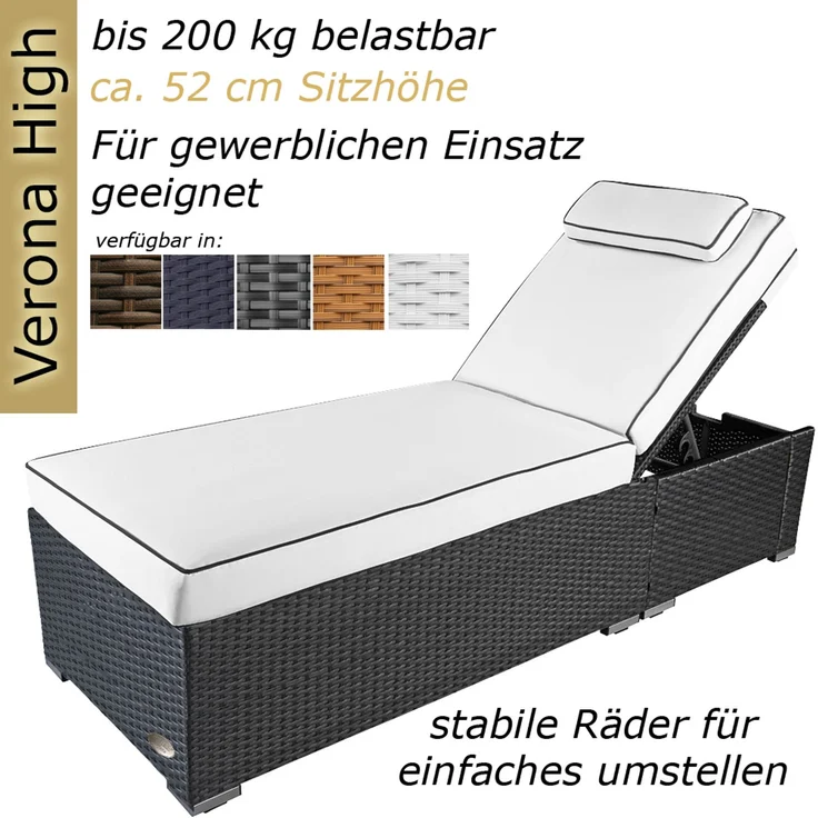 Sonnenliege Verona High mit Rollen und Auflage Creme-Weiss, Farbe Grau Silber – Bild 2