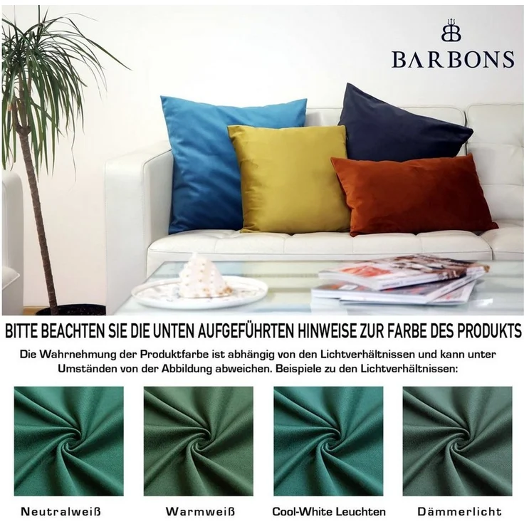 BARBONS Kissenbezug Stilvolle Kissenbezüge aus samtigem Stoff, Kissenhülle, (2 Stück), Tannengruen – Bild 3