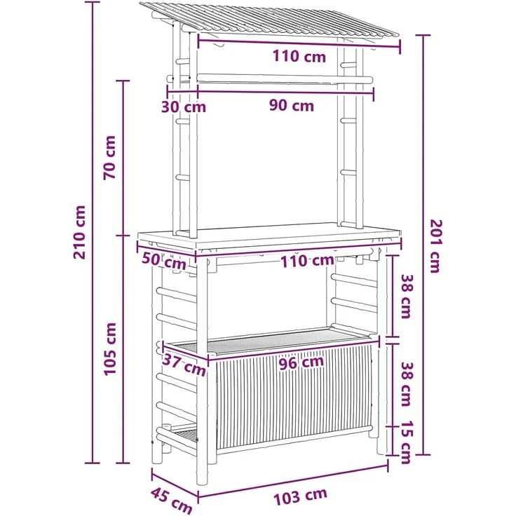 vidaXL Outdoor Bartisch Natur 110 x 50 x 210 cm Bambus 42028062 – Bild 3