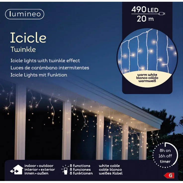 Kaemingk LED Lichtervorhang Icicle Lights 490 Lichter 20 m weiß