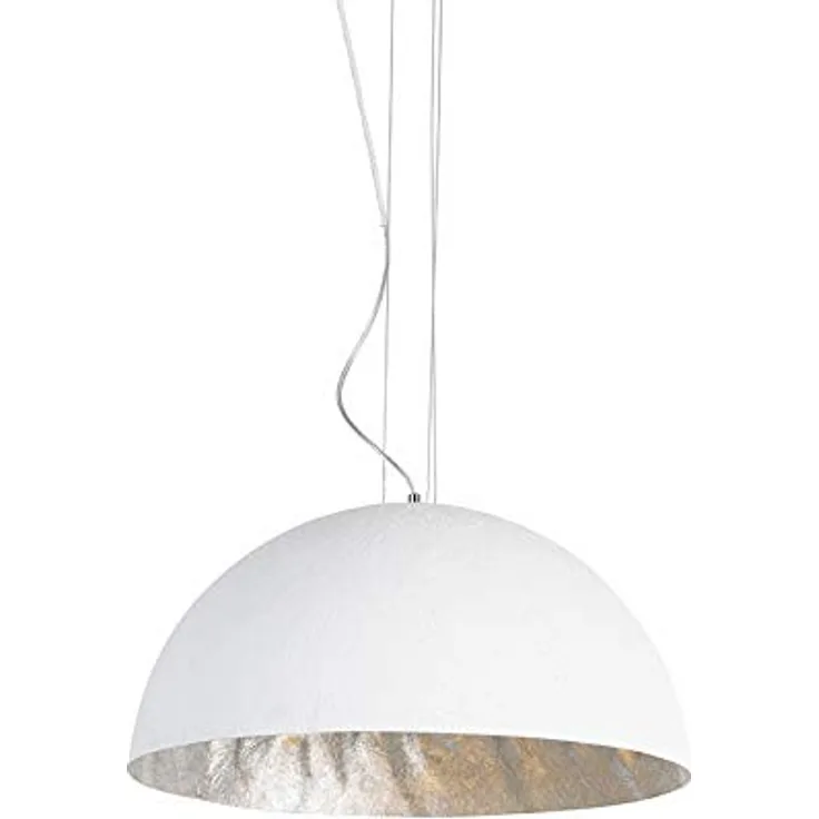 QAZQA Moderne Hängelampe Magna, Pendelleuchte in Weiß mit silbernem Innenleben, Ø 50cm, dimmbar, E27 Fassung