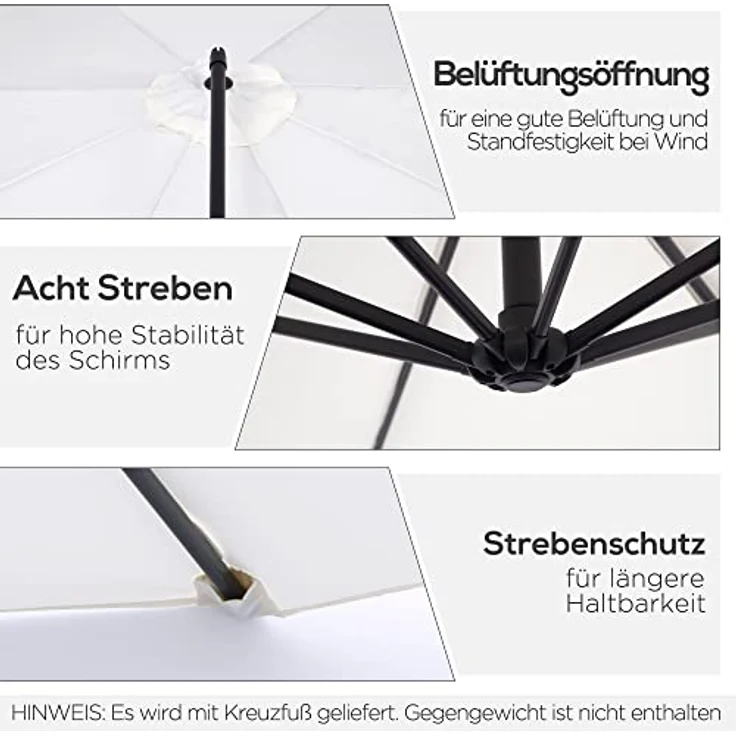 Outsunny Ampelschirm mit Handkurbel, Polyestergewebe, creme, 295 x 295 cm – Bild 5