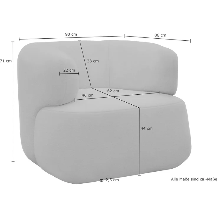 DOMO. collection Sessel 800012, Polstersessel, organische Form, gepolsterte Rückenlehne, Rücken in Oberstoff, Armsessel, Cocktailsessel, Loungesessel, 90 x 86 x 71 (BxTxH), creme – Bild 11
