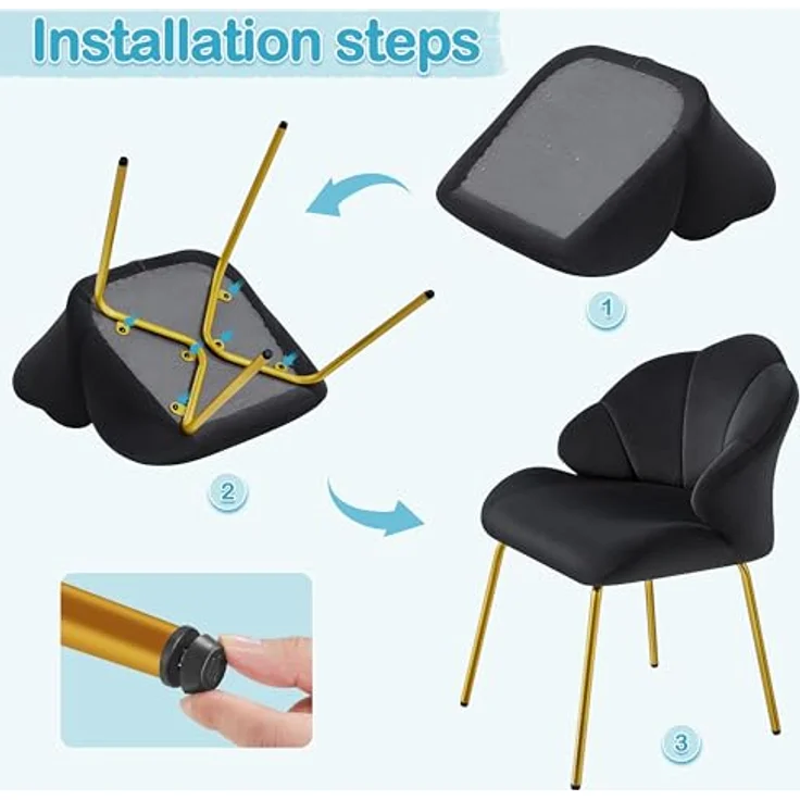 Yaheetech Sessel Loungesessel in Muschelform, Ohrensessel modern, Polsterstuhl mit Metallbeinen, Polyester, für Wohnzimmer/Schminktisch/Schlafzimmer, Schwarz – Bild 9