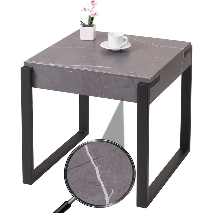 Beistelltisch HWC-L53, Kaffeetisch Nachttisch Loungetisch Couchtisch, Metall 51x50x54cm ~ Marmor-Optik grau