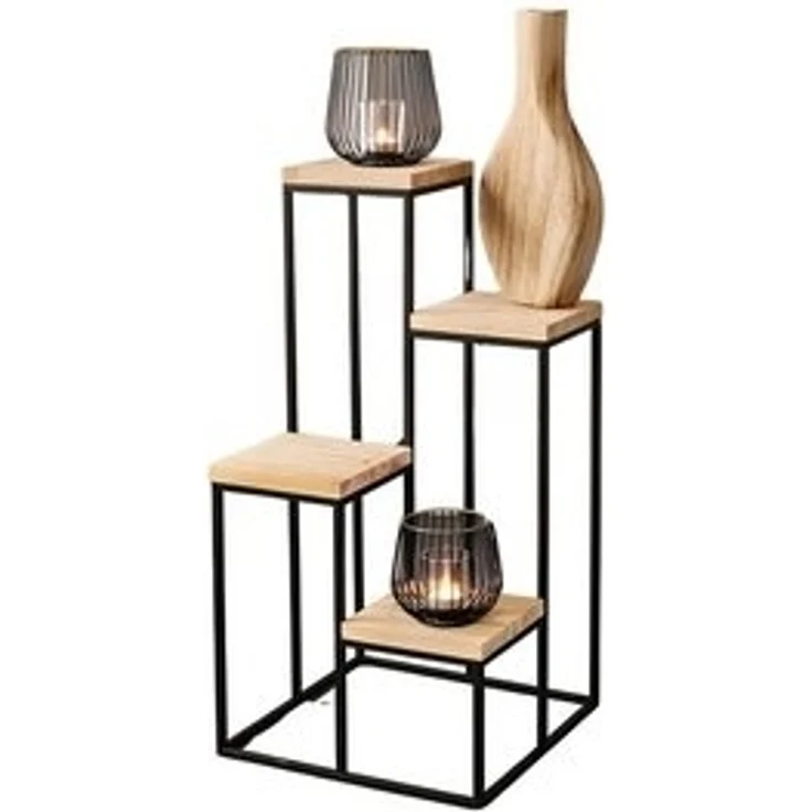 Dekoleidenschaft Stufenregal "Schlicht" aus Metall & Holz, 4 Ebenen, Blumenregal, Pflanzenständer, Dekoregal, Blumentreppe, Pflanzentreppe, Standregal, Blumenhocker – Bild 5