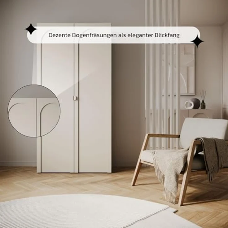 Selsey Zweitüriger Kleiderschrank – Kaschmir, 100 cm – Eleganter Kleiderschrank für Schlafzimmer oder Kinderzimmer, minimalistisches Design mit bogenförmiger Front – Bild 9