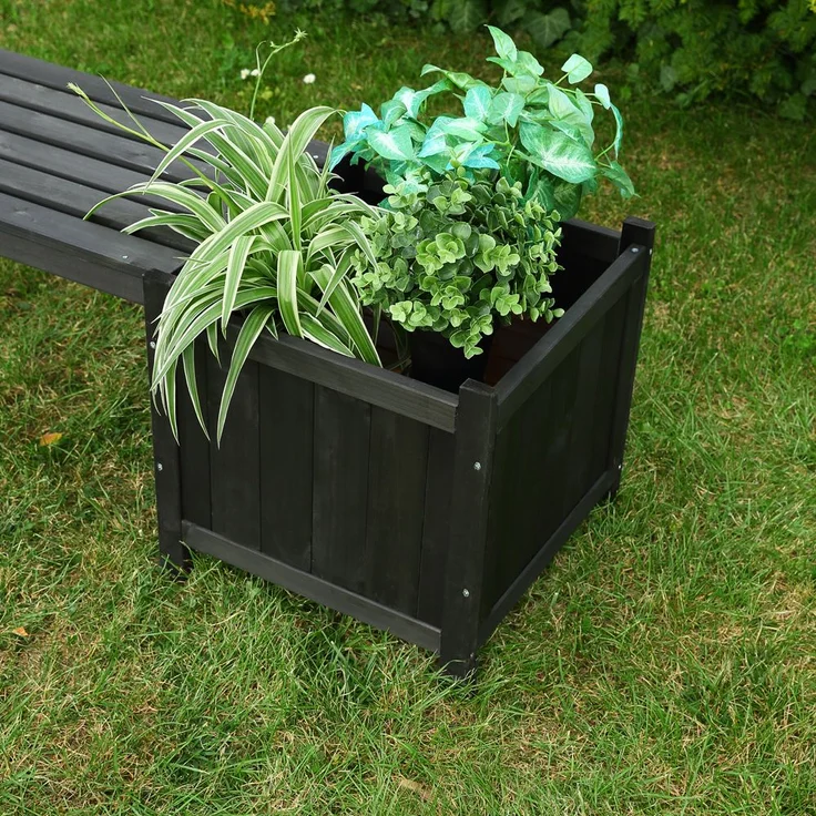 Gartenbank mit 2 Blumenkästen Garten Bank 2in1 Blumenkasten Holzbank schwarz – Bild 3