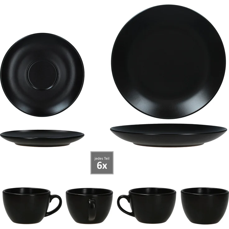 18tlg Kaffeeservice Panther schwarz Steingut 6 Personen – Bild 5