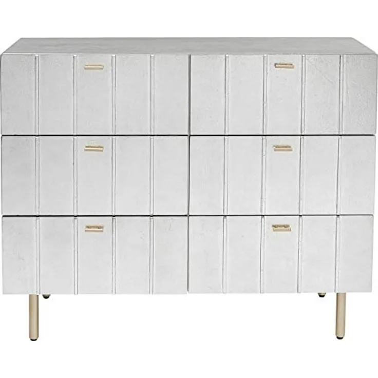 Kare Design Kommode Venice Line, Silber, Kommode mit 6 Schubladen, Holz Korpus, Stahl Beine, 89 x 106 x 40 cm (H/B/T)