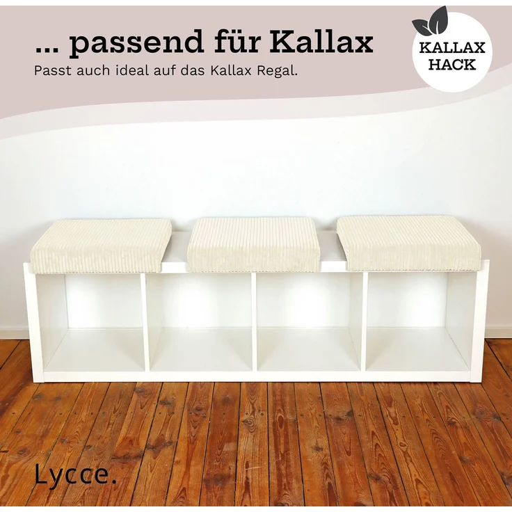 Lycce Bankauflage Klemmkissen mit Leiste - Cord, Polsterung, rutschfest Vanille 8x40x38cm – Bild 8