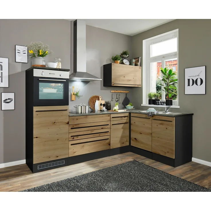 Winkelküche >Jazz< anthrazit / Artisan Eiche Dekor - 260x200x60 (BxHxT)