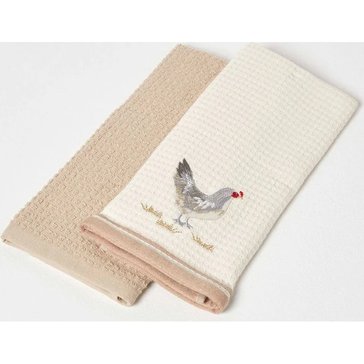 Homescapes Geschirrtuch 2er-Set Geschirrtücher Waffelpiqué mit Huhn-Motiv, 100% Baumwolle – Bild 5