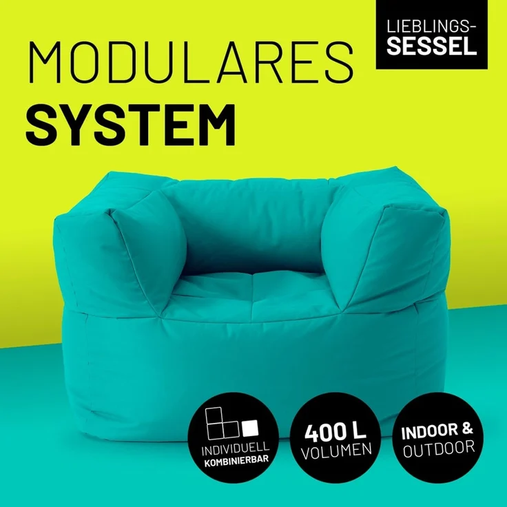 Lumaland Sitzsack-Sofa, Polyester, Sessel, Türkis, 70 x 72 x 96 cm – Bild 2