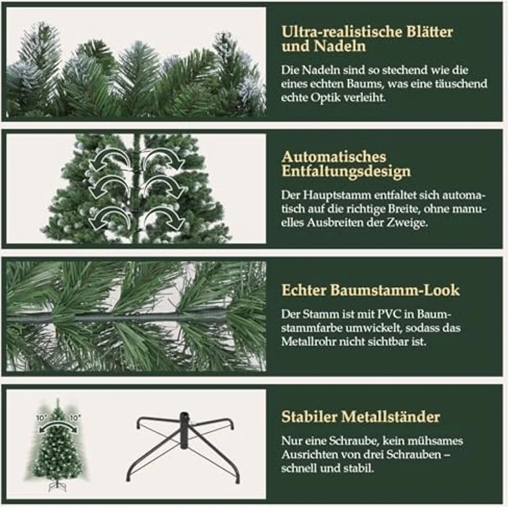 SALCAR Künstlicher Weihnachtsbaum 180 cm – Tannenbaum mit schneebedeckten, runden PVC-Zweigspitzen in Tannengrün, dichter Christbaum mit stabilem Metallständer – Ideal für Weihnachtsdeko Zuhause – Bild 4