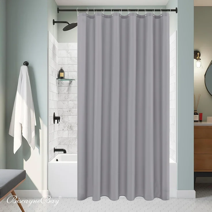 Stoff Duschvorhang 183 × 183 cm Silbergrau, Wasserresistent, Gewichteter Saum, Pflegeleicht – Bild 7