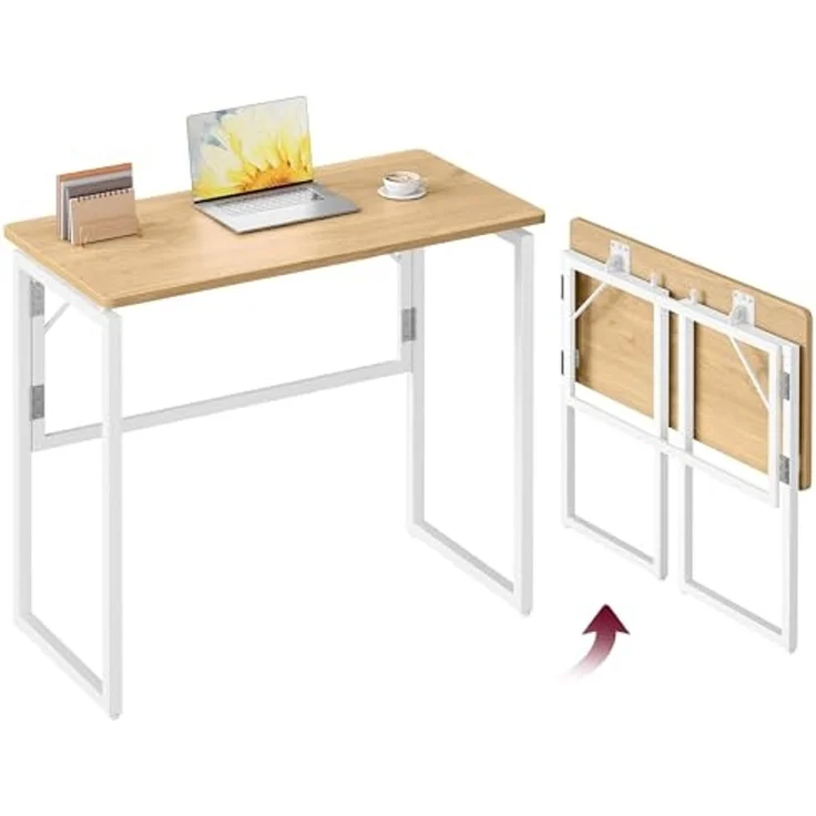 VASAGLE Klapptisch, Kleiner Schreibtisch klappbar, Computertisch, Tischplatte aus einem Stück, abgerundete Ecken, Tisch für Homeoffice, Schlafzimmer, 80x40 cm, natureichenfarben LWD151YD01 – Bild 1