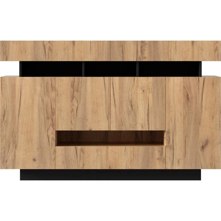 Sideboard 140 x 35 x 90 cm mit 4 Türen, 3 Schubladen und RGB-Beleuchtung – Natur/Schwarz – Bild 9