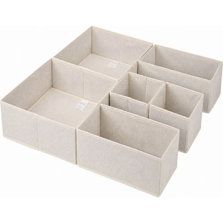 Sekey Aufbewahrungsbox Aufbewahrungsboxen Set us Vliesstoff Faltbare Stoffboxen Organizer (6 St), Beige S (28×28×13×2, 14×28×13×2, 14×14×13×2) – für Schubladen/Regale – Bild 1