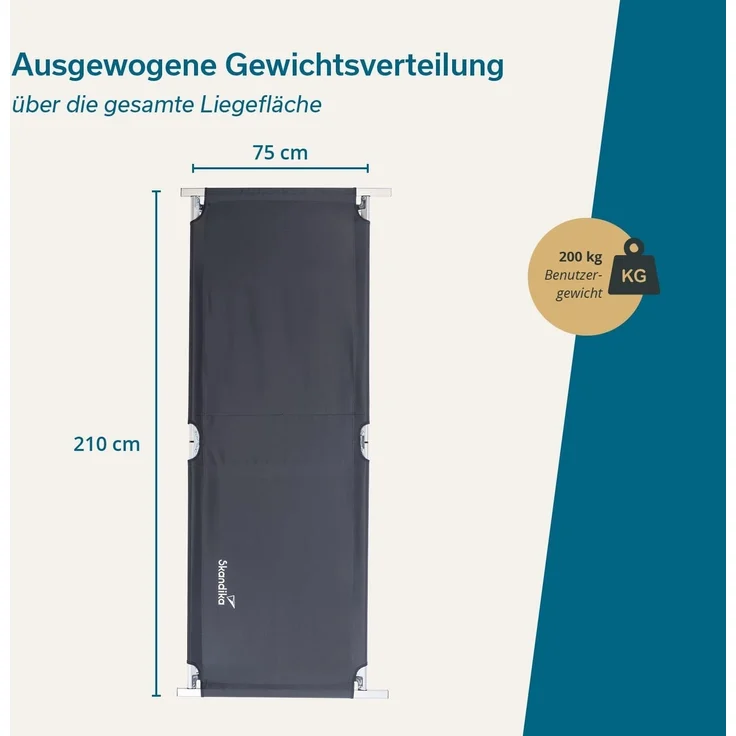 Skandika Feldbett Campingliege Vuoma, Klappbare Sonnenliege, Campingbett, max. 200 kg Organizer-Tasche, 210x75 cm, Anti-Rutsch-Füße, Tragetasche, Garten – Bild 3