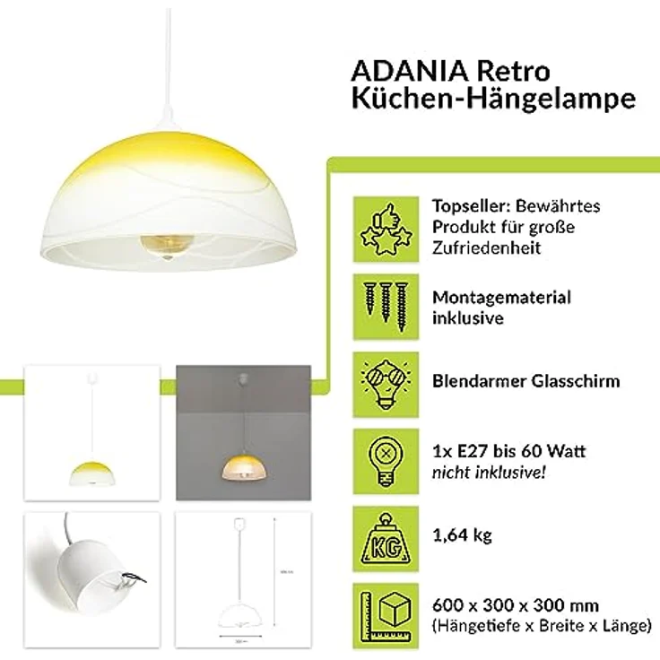 Licht-Erlebnisse Pendelleuchte Gelb Weiß E27 Ø 30 cm Retro Hängelampe für Küche und Esszimmer – Bild 2