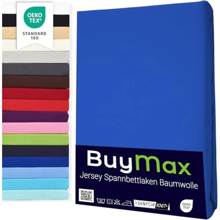 Buymax® Topper Spannbettlaken 200x200 cm Spannbetttuch 100% Baumwolle Jersey für Matratzentopper bis 12 cm Matratzenhöhe Bettlaken für Boxspringbett Topper, Blau Dunkelblau – Bild 1