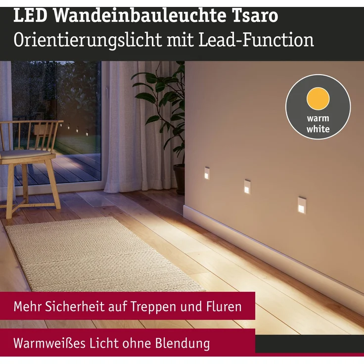LED Wandeinbauleuchte Tsaro eckig 80x80mm 1W 80lm 230V 2700K Weiß matt – Bild 3