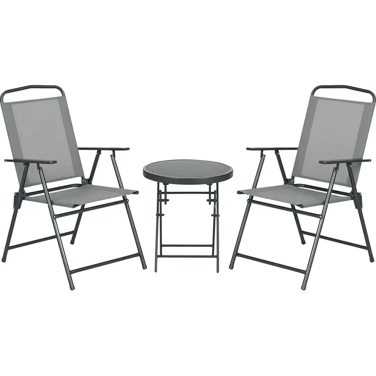 Outsunny Balkonset Sitzgruppe 3tlg, Klappbares Balkonmöbel-Set inkl. 1 Tisch, 2 Stühlen, (Gartenmöbel-Set, 3-tlg, Bistro-Set), Gartengarnitur für Garten, Terrasse, Mesh, Hellgrau