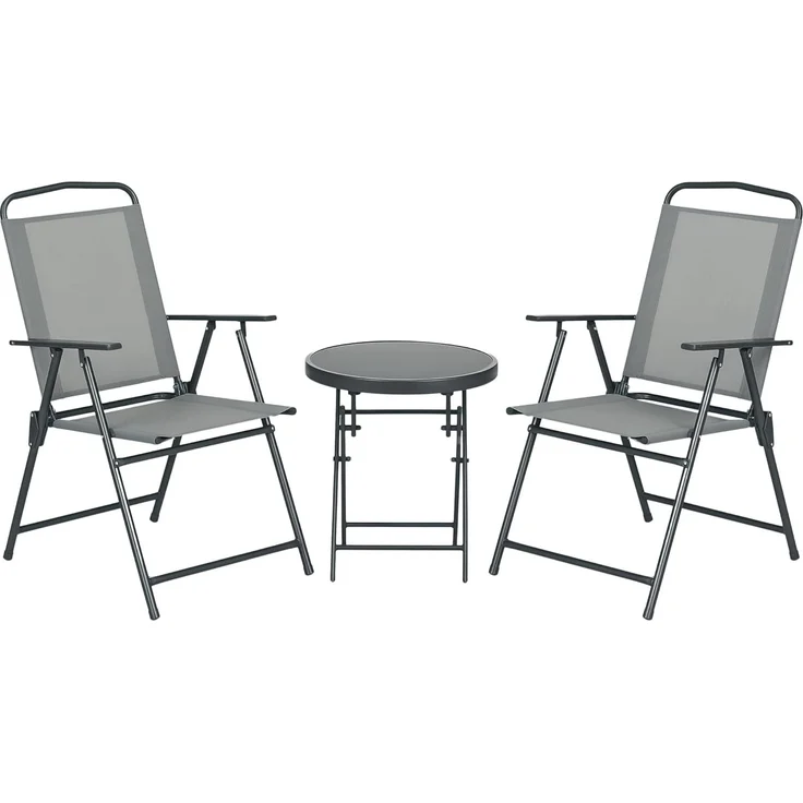 Outsunny Balkonset Sitzgruppe 3tlg, Klappbares Balkonmöbel-Set inkl. 1 Tisch, 2 Stühlen, (Gartenmöbel-Set, 3-tlg, Bistro-Set), Gartengarnitur für Garten, Terrasse, Mesh, Hellgrau
