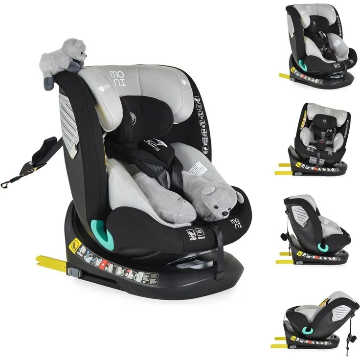 Moni Kindersitz Serengeti i-Size (40-150cm) Isofix, Kuscheltier, Nackenkissen grau – Bild 2