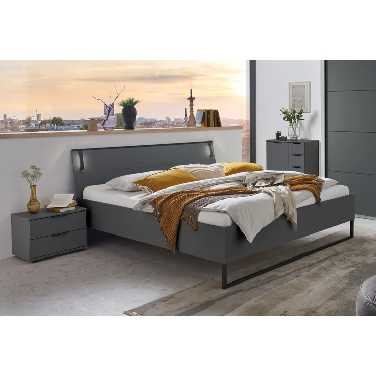 Schlafzimmer-Set >Tilburg< (5tlg.) Bett 188x92x210cm, Schrank, 2 Nachtkommoden, Kommode, Grafit – Bild 3