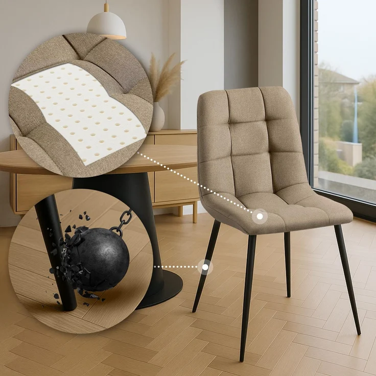 2er Set Esszimmerstuhl FIGAD - Stoff Taupe 45x55x84 cm | Essstühle Esszimmerstühle Küchenstühle Wohnzimmerstühle – Bild 3