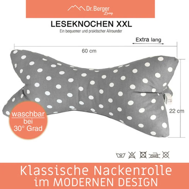 Dr. Berger Leseknochen XXL, Baumwolle grau, 60x22 cm – Bild 4