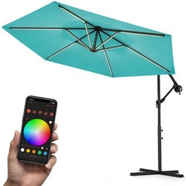 Swing&Harmonie Sonnenschirm mit RGB Beleuchtung LED Ampelschirm Garten Schirm, 300 / 350 cm inkl. Fernbedienung, APP Steuerung – Bild 6