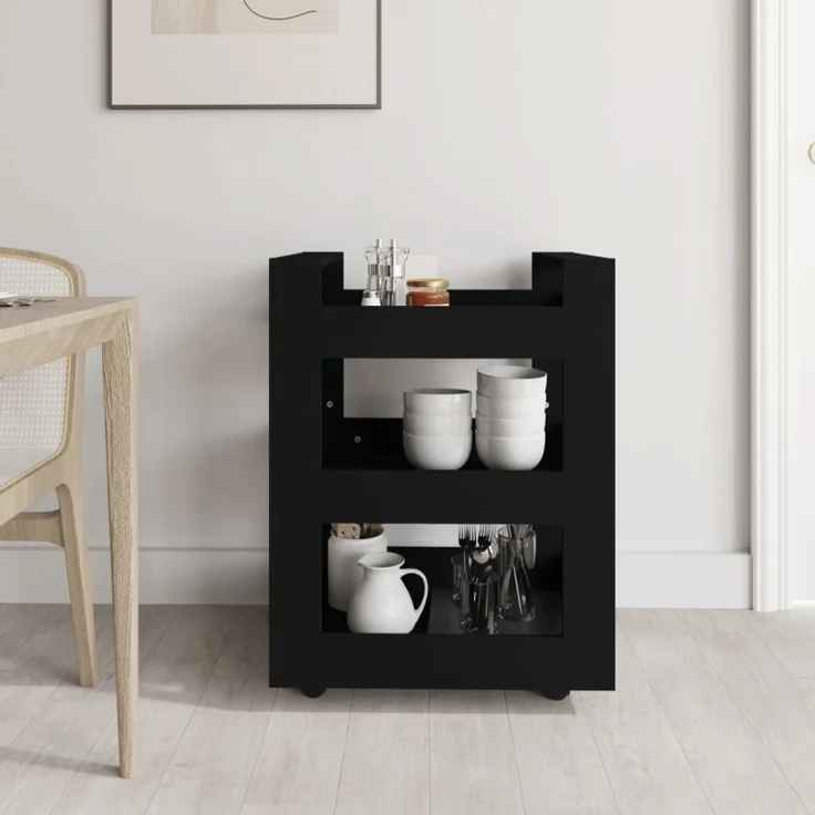 vidaXL Küchenwagen Schwarz 60x45x80 cm Holzwerkstoff 816817 – Bild 3