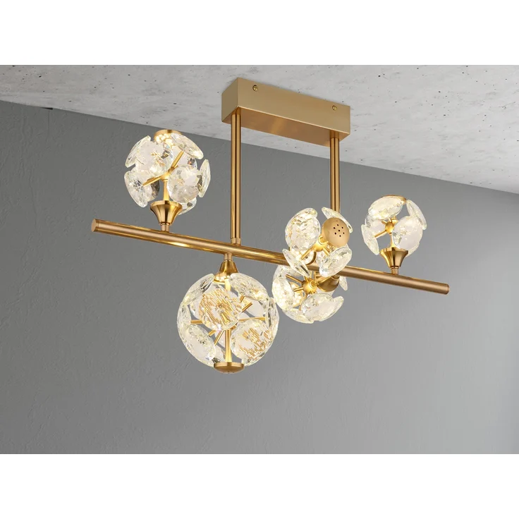 LED Deckenleuchte VIRINA 5-flammig Gold mit Kristall Glaskugeln, Breite 61cm – Bild 3