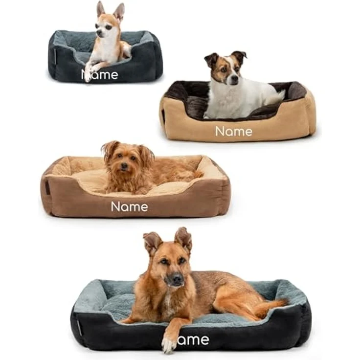 lionto Hundebett mit Wendekissen und Rutschfester Unterseite, Heimtierkissen mit tiefem Einstieg für Hunde und Katzen jeden Alters, 75x60 cm, kuscheliges Hundekissen, schwarz/grau (Namensaufdruck) – Bild 7