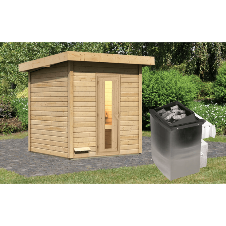 Karibu Sauna Hytti 2 naturbelassen mit 9 kW Ofen mit integrierter Steuerung