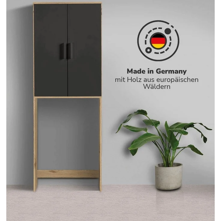 mokebo Waschmaschinenumbauschrank Der Saubermann (Mit Türen) Waschmaschinenschrank oder Überbau für Waschmaschinen in Eiche Schwarz – Bild 2