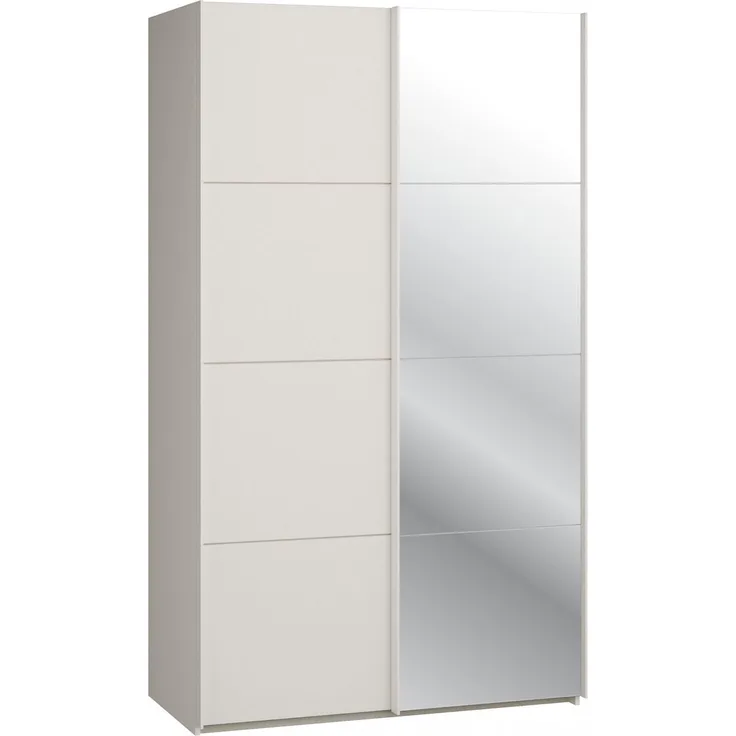 Forte SOPHISTISPACE Kleiderschrank 120, moderner Schwebetürenschrank, 2-türig, Einlegeböden, Kleiderstange, Spiegel, Holzwerkstoff, Kaschmir|Beige, 120,1 cm breit x 210,5 cm hoch x 62,9 cm tief