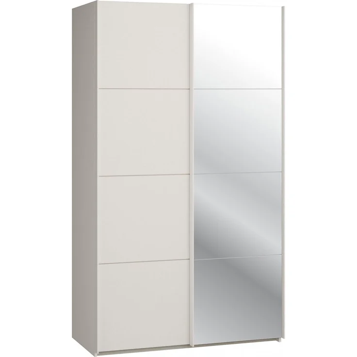 Forte SOPHISTISPACE Kleiderschrank 120, moderner Schwebetürenschrank, 2-türig, Einlegeböden, Kleiderstange, Spiegel, Holzwerkstoff, Kaschmir|Beige, 120,1 cm breit x 210,5 cm hoch x 62,9 cm tief