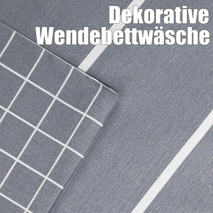 Bettwäsche 155x220 Grau Weiß Gestreift Baumwolle Reißverschluss – Bild 2