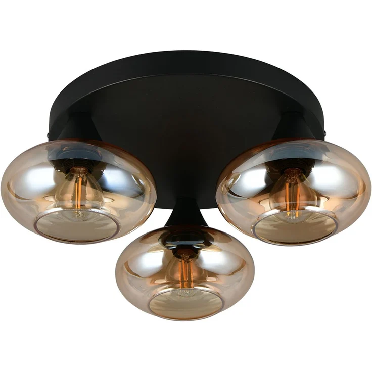 LED Deckenleuchte, Metall schwarz, Glas amberfarben, D 39 cm – Bild 7