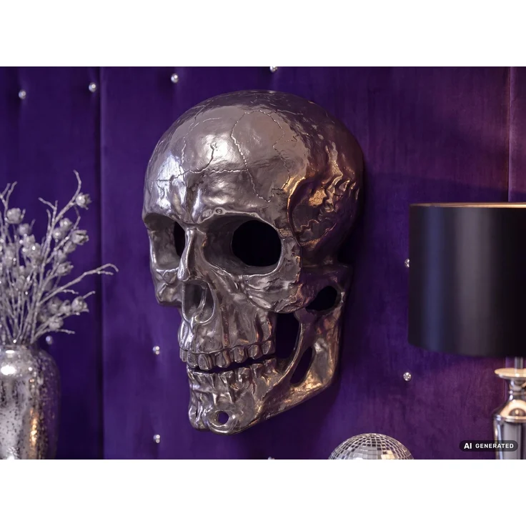 FineBuy Wanddeko Totenkopf Aluminium 41 cm Schädel Groß, Design Wanddekoration Metall Deko Alu Modern, Wohndeko Skull, Wandskulptur Dekoration Wohnaccessoire – Bild 4