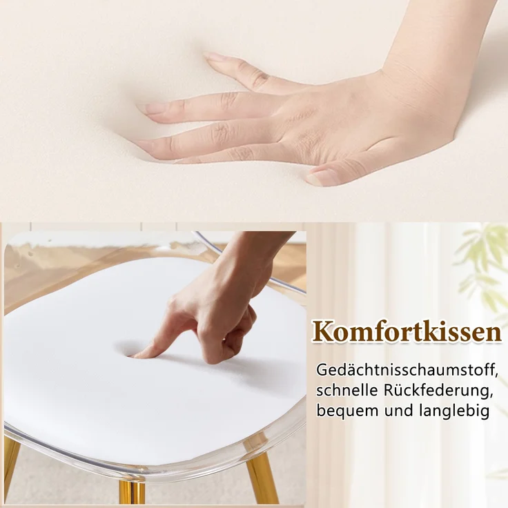 2er-Set Barhocker mit transparentem Lehnen, Goldgestell, Hochstuhl – für Café, Wohnzimmer und Thekenbereich--Gold, Transparent--38x33x96.5cm--YOUDENOVA – Bild 7
