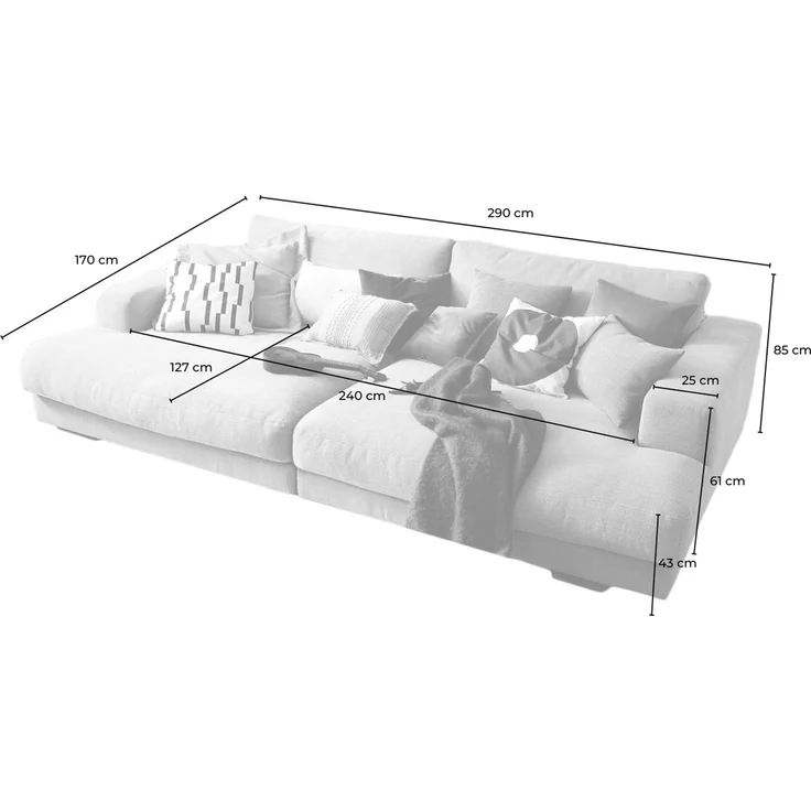 KAWOLA Big Sofa MADELINE Stoff silber 85 x 170 x 290 cm – Bild 5