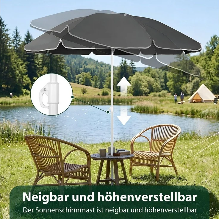 SUNULA Sonnenschirm Ø140/Ø160 cm Balkonschirm Rund Strandschirm mit Schutzhülle, LxB: 160x160 cm, 160 cm mit Knickfunktion, Höhenverstellbar, für Balkon und Garten – Bild 4